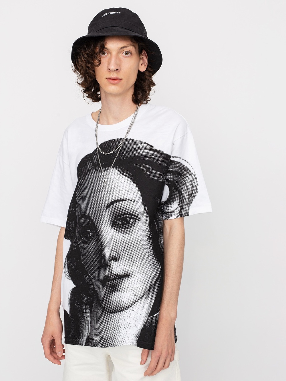 Stussy White Tee with Large Black Renaissance Face Print